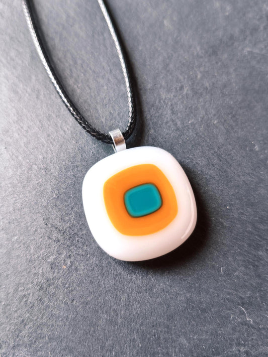 Handmade vibrant colourful fused glass pendant necklace, best gift for her, funky hippie eclectic summer necklace, easy to mail idea