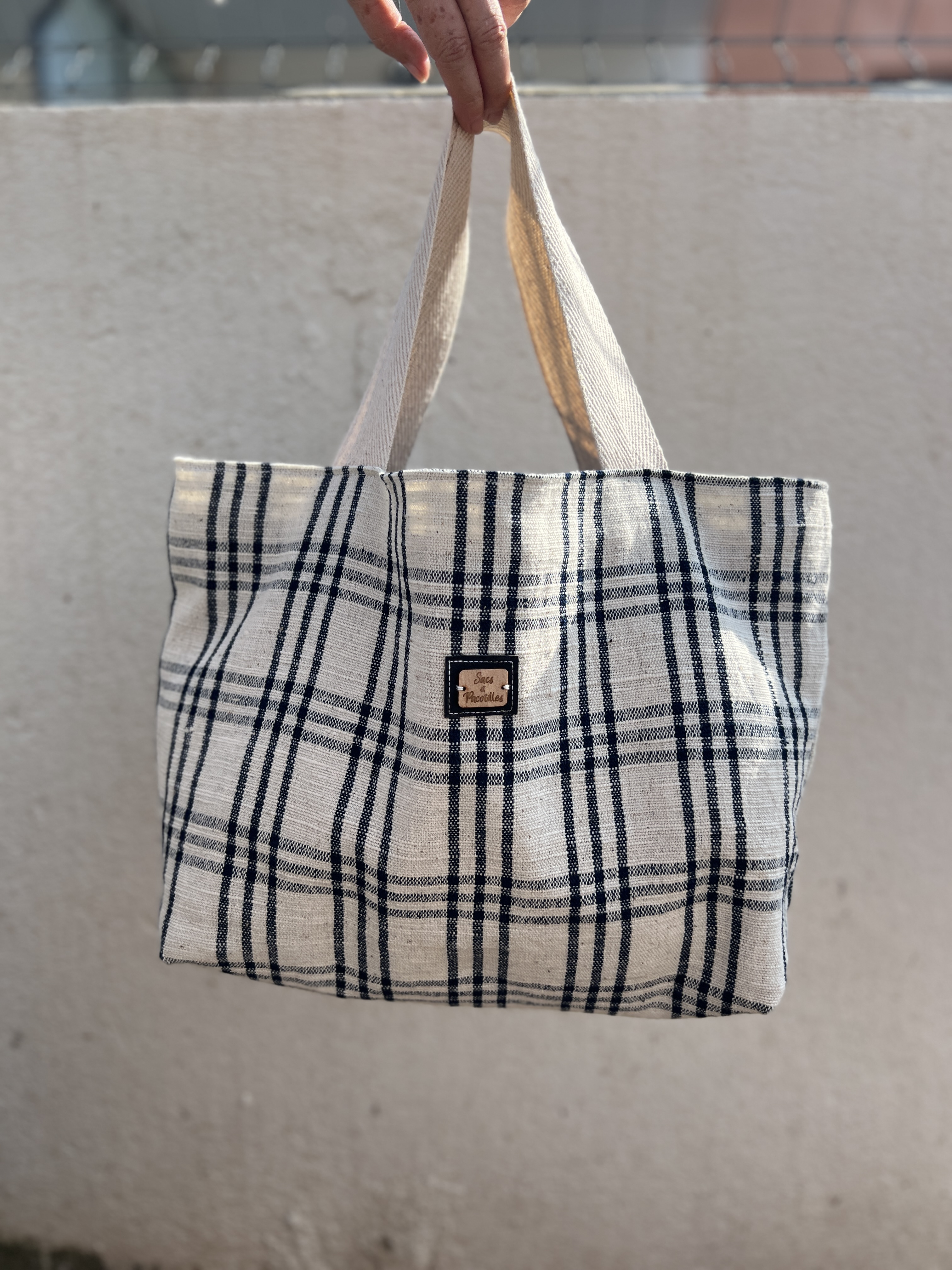 Sac cabas coton brut et indigo