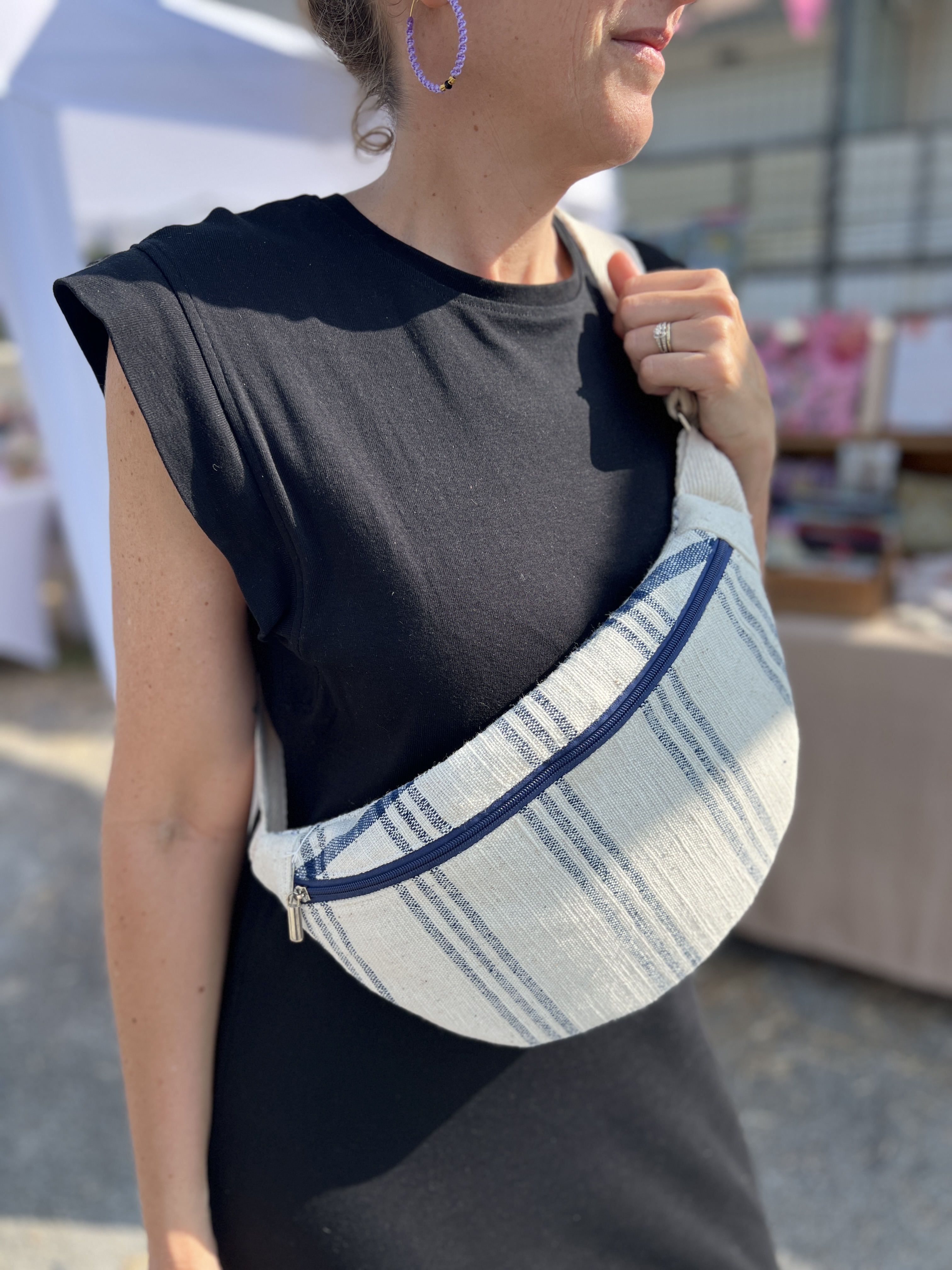 Sac banane en coton brut tissé main