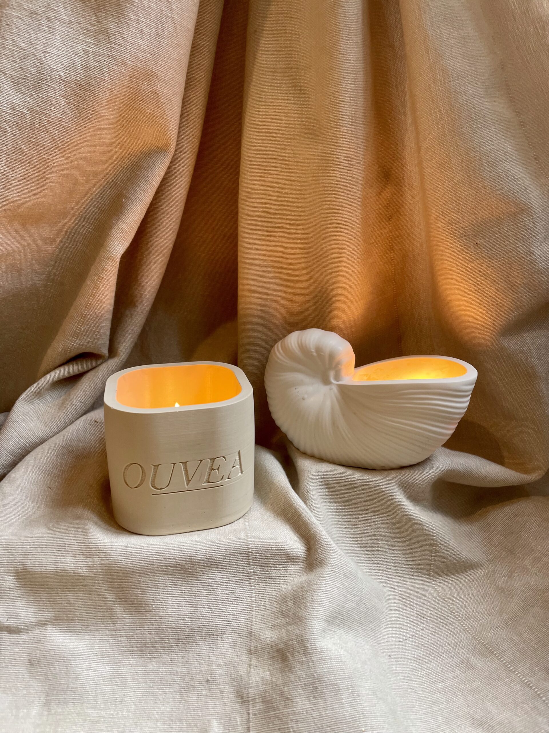 bougie artisanale en pot avec coquillage