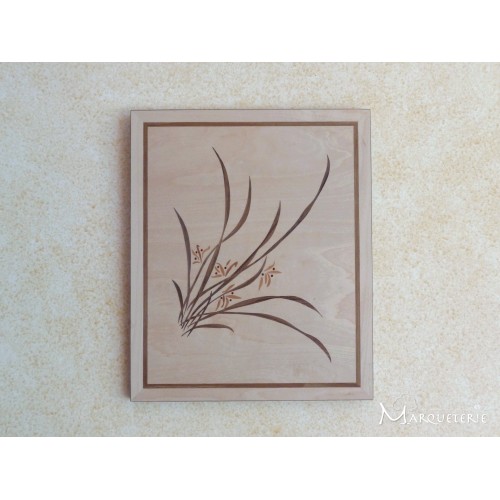 Tableau marqueterie bois orchidée