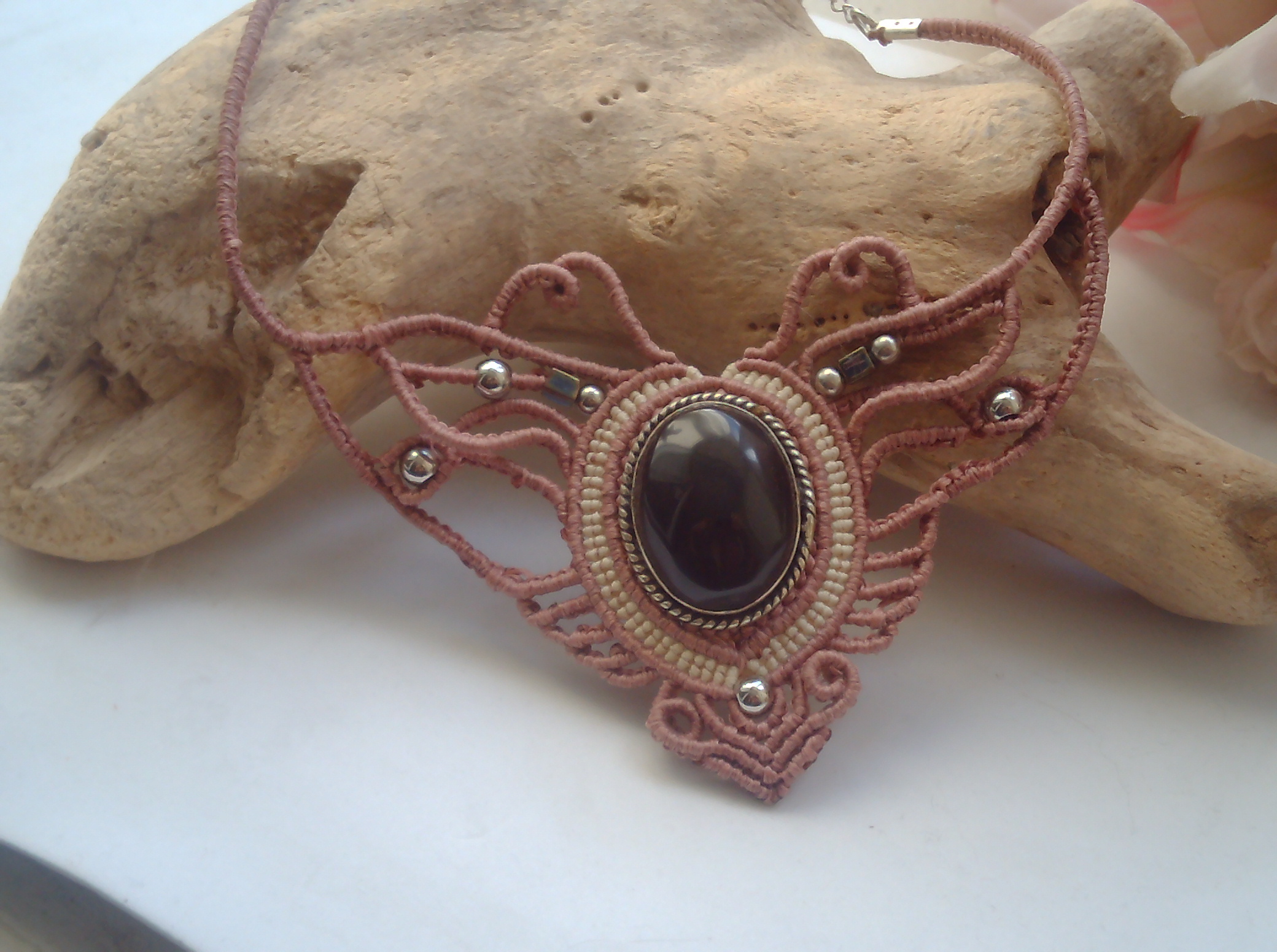Collier macramé et hématite