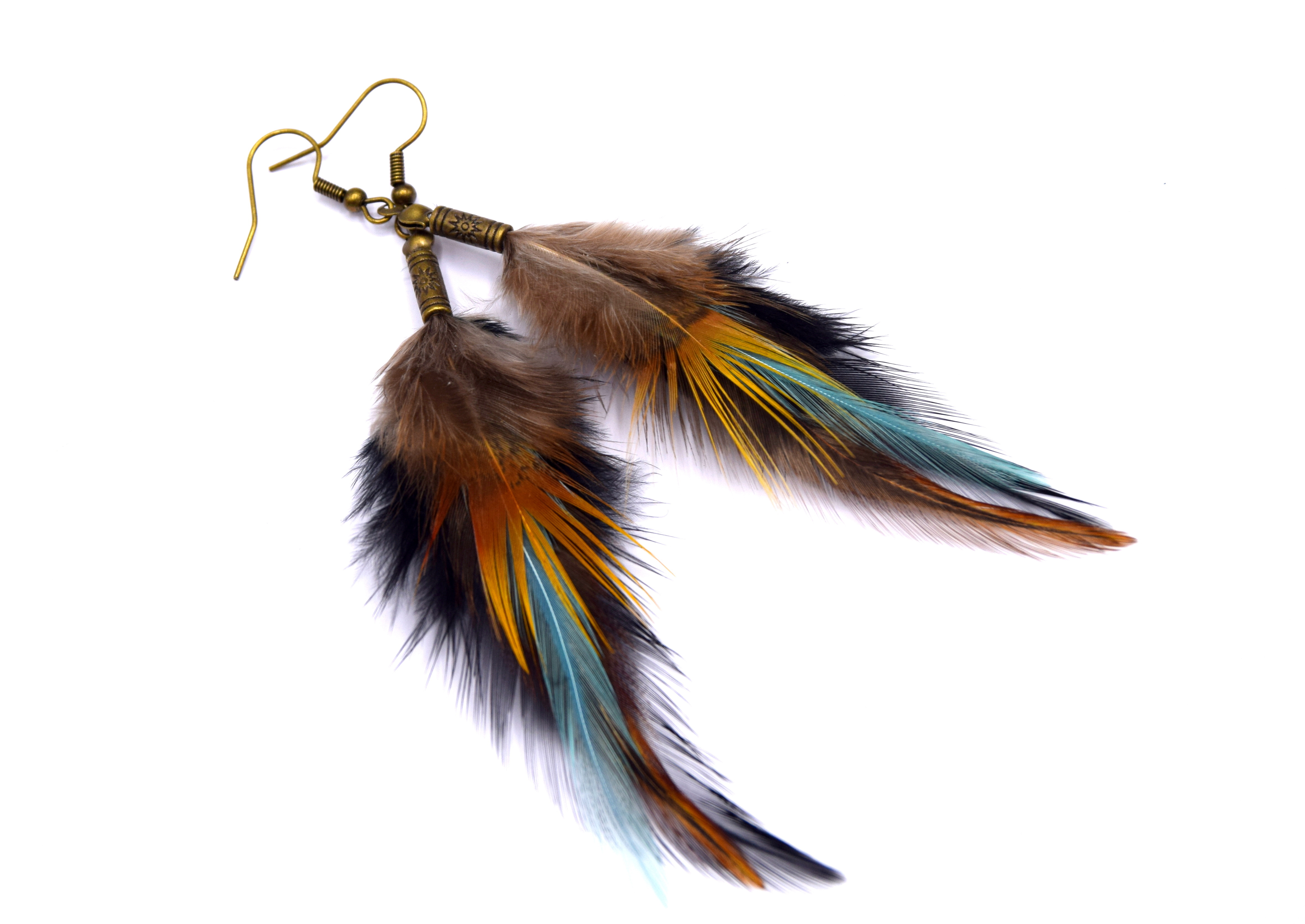 Boucles d'oreilles Kishi, plumes naturelles, bijoux Amérindiens