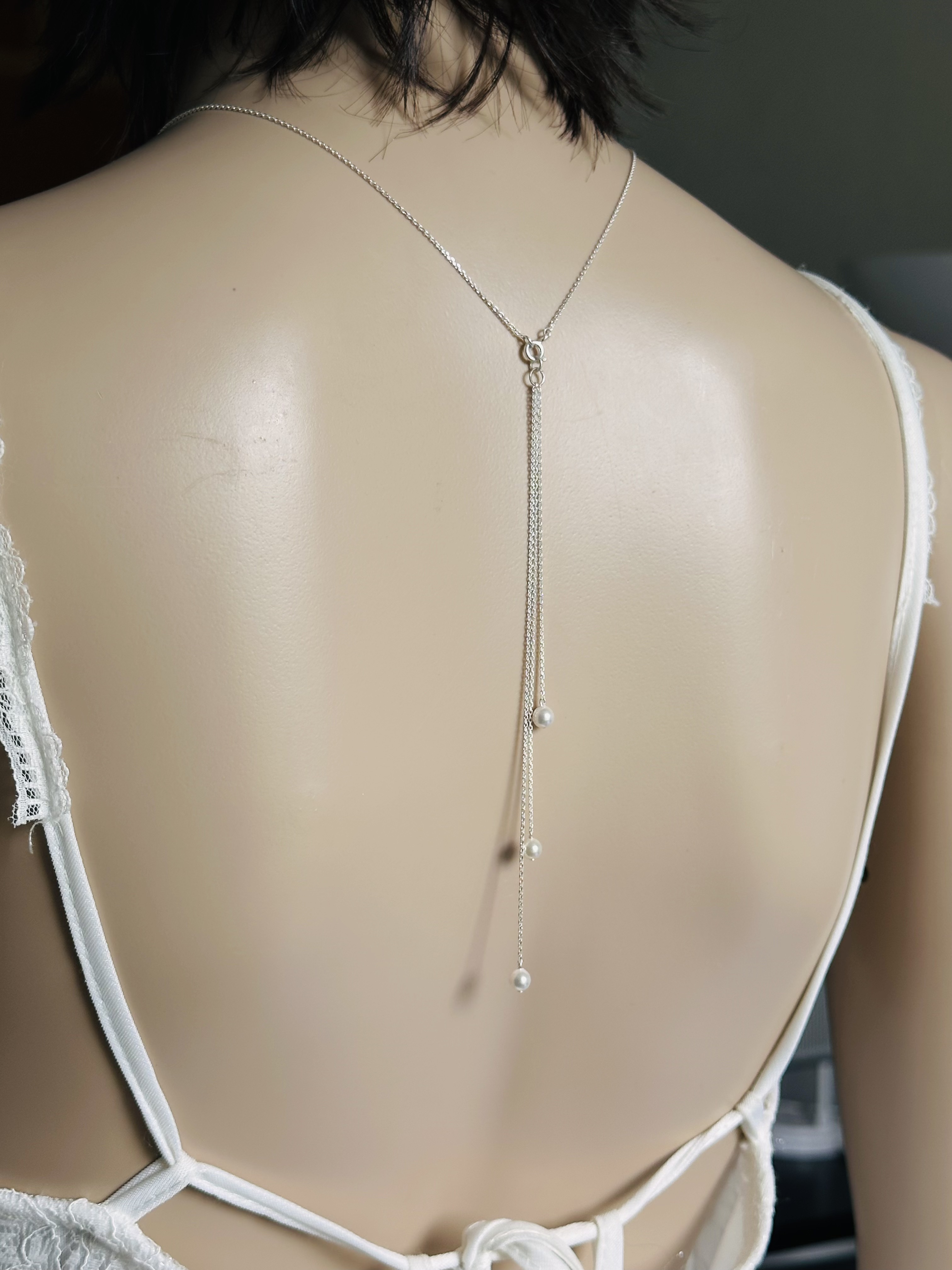 Bijou de dos en argent pendentif 3 chaines